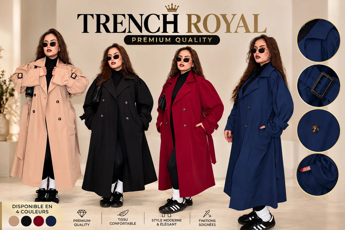 Trench Royal Premium – Trench Long Femme Chic & Élégant | 4 Coloris